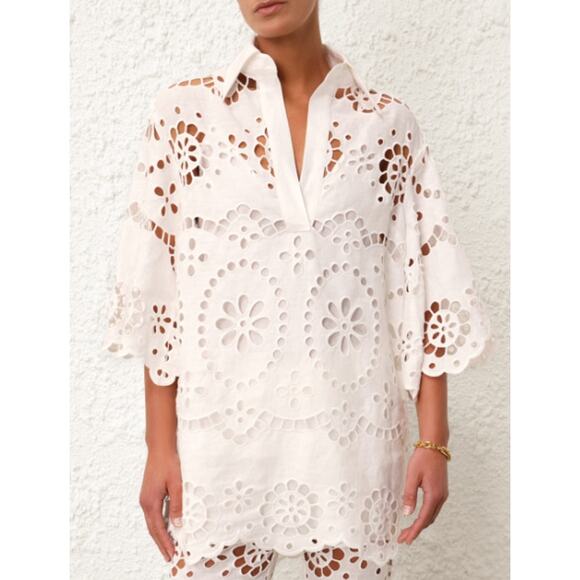 ZIMMERMANN Lexi Embroidered Tunic Eyelet Sheer Top in Ivory 0 (US 4) NWT - Picture 13 of 13